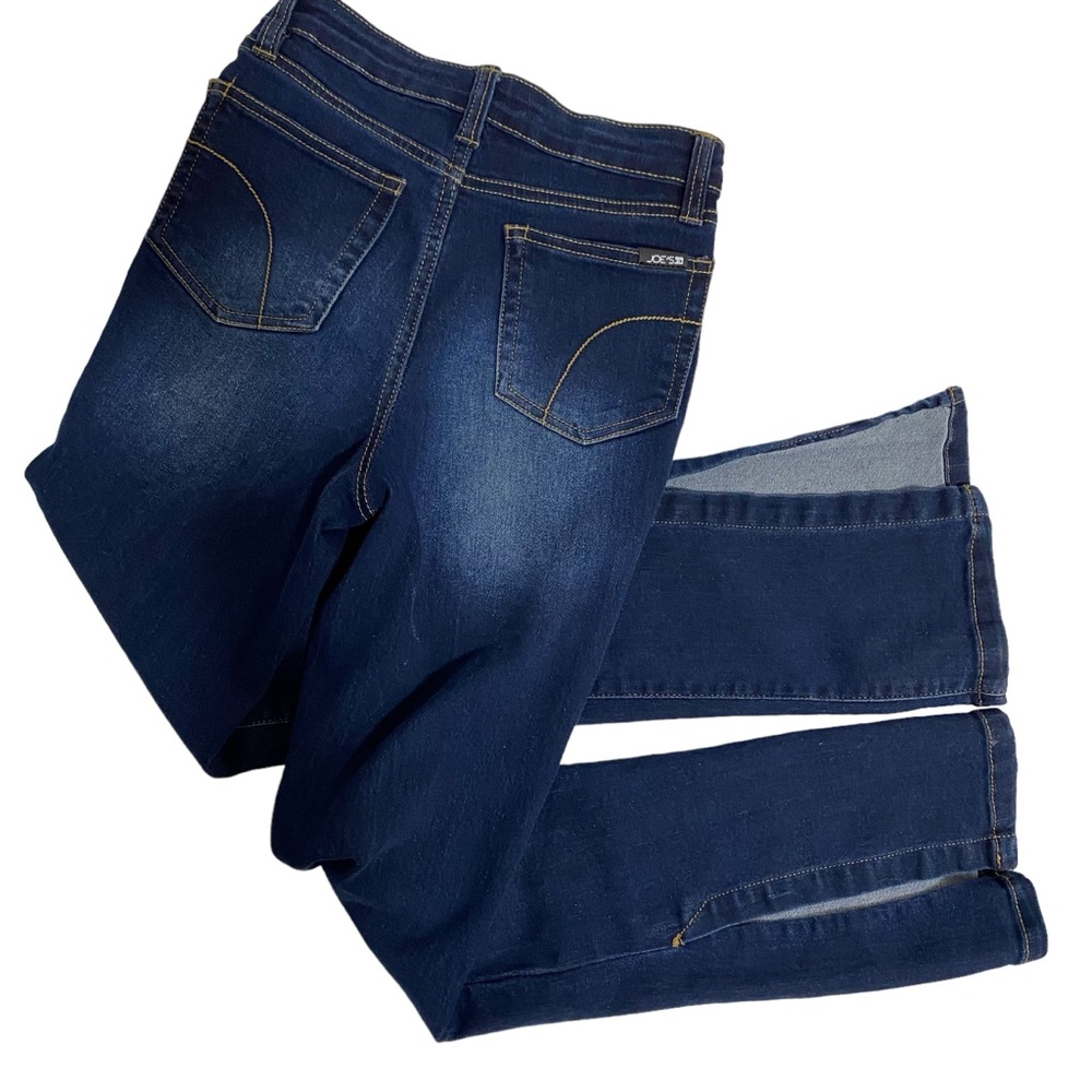 JOE’S Jeans Dark Blue Denim Split Flare Leg Size 12 Gold Stitching 5-Pocket